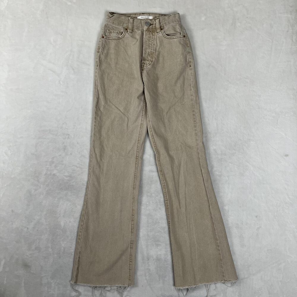 PacSun High Rise Bootcut Jeans Womens 22 Beige Light Wash Distressed Denim